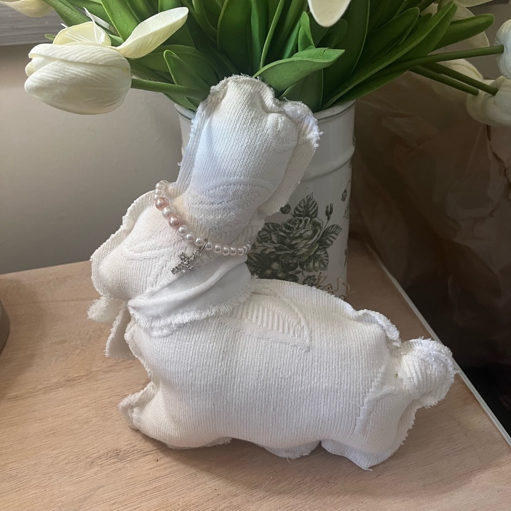 White Plush Bunny with Pearl Necklace